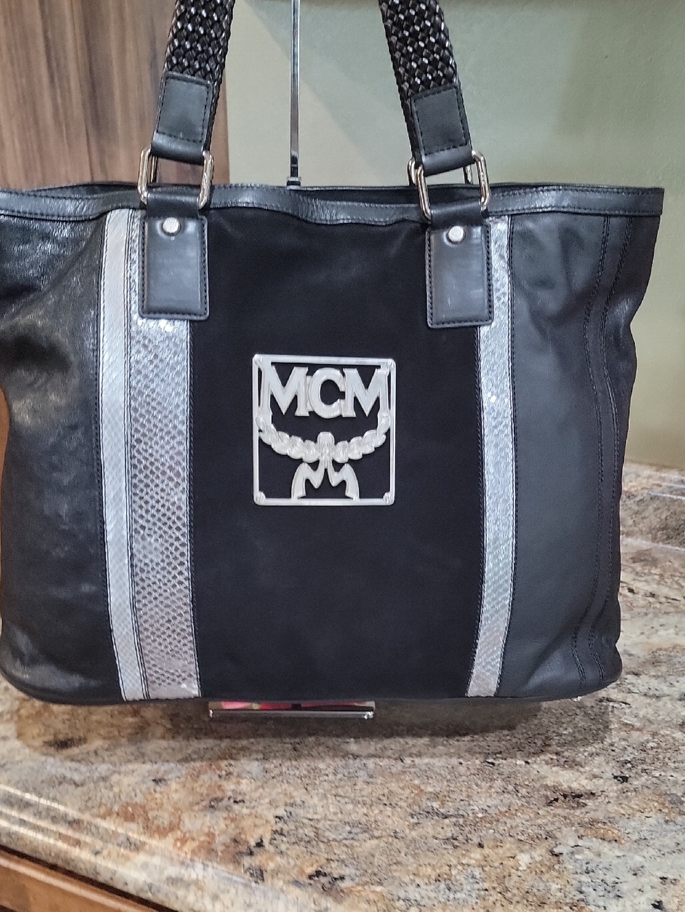 MCM Italy Metal Logo  Black Leather